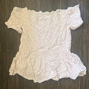 White and Red Polka Dot Off-Shoulder Top